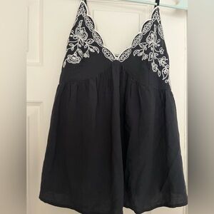 love on a hanger black embroidered spaghetti strap tank top